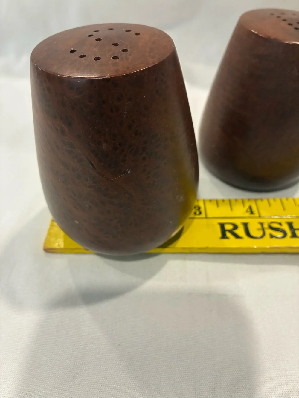 Wooden Salt/Pepper Shakers Mid Century Modern Classic Round Redwood Shakers